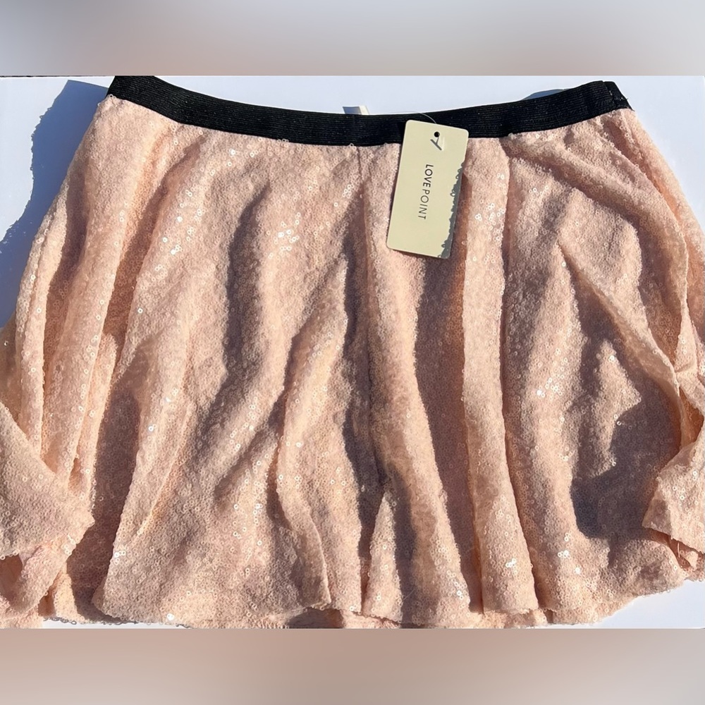 NWT Love Point Women’s Champagne Pink Toned Sequin Mini Skirt SZ L💖✨